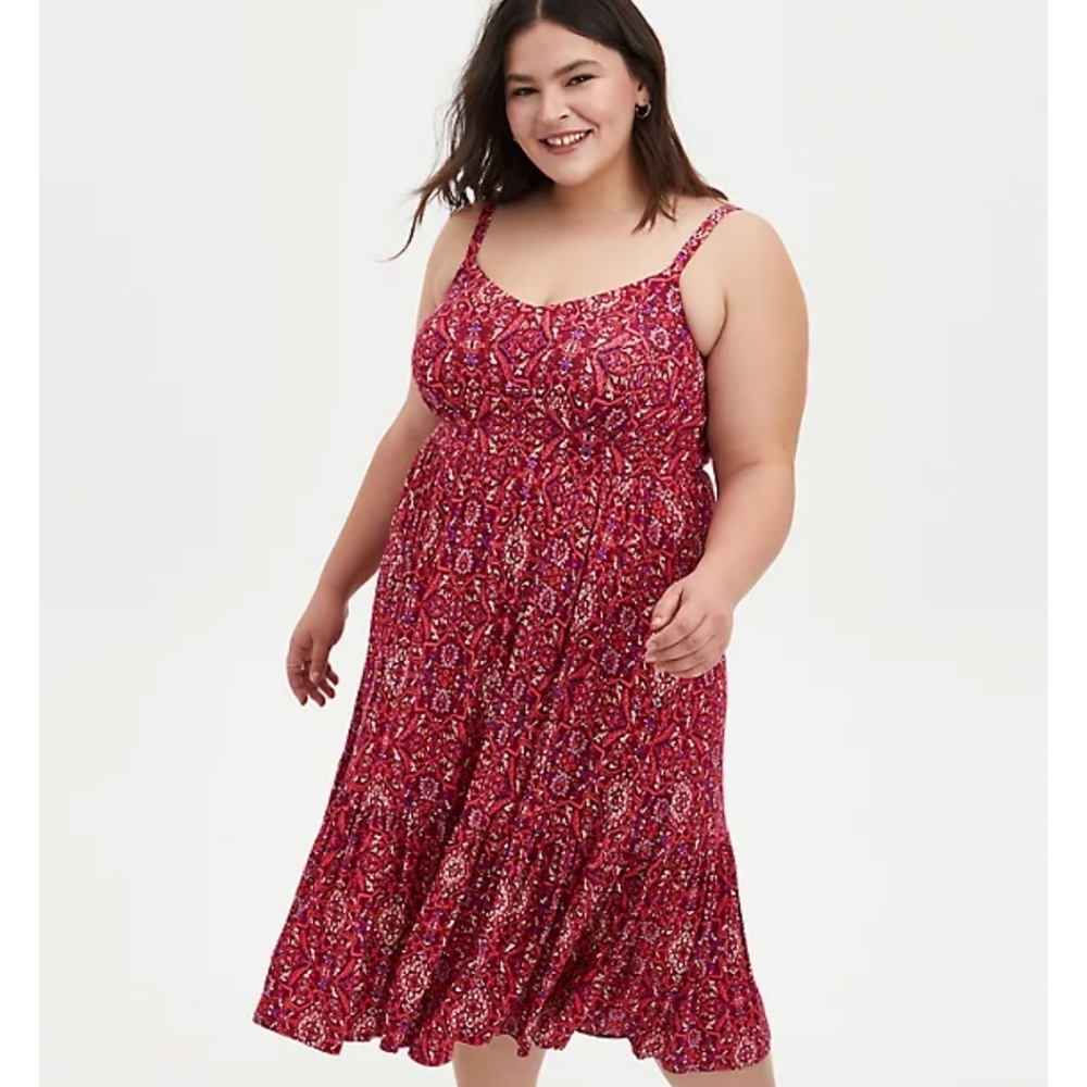 Torrid Red Medallion Super Soft Tiered Midi Skater Dress, Size 3, NWT